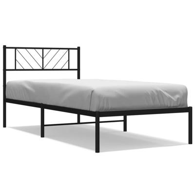 Bedframe met hoofdbord metaal zwart 90x200 cm