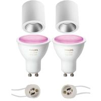 Pragmi Cliron Pro - Opbouw Rond - Mat Wit/Zilver - Verdiept - Ø90mm - Philips Hue - Opbouwspot Set GU10 - White and Color Ambiance - Bluetooth - thumbnail