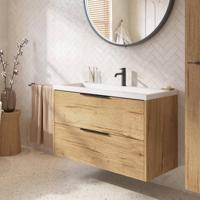 Saqu Lima ondiep badmeubel incl. glans witte wastafel 80x40x64cm eiken marcato - zwarte greep - thumbnail