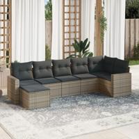 7-delige Loungeset met kussens poly rattan grijs - thumbnail