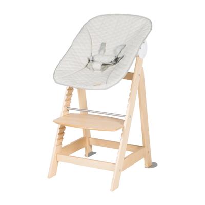 Seggiolone convertibile 2 in 1 - ROBA - BORN UP - Include poltrona reclinabile 'trapuntata grigiastra' - Legno naturale