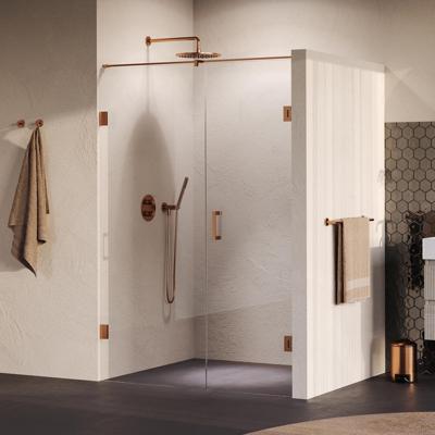 Brauer Void - Nisdeur - 2-Delig - Helder Glas - 140 x 200 cm - Omkeerbaar - met Draaideur 70 cm - Aan Muur - incl. Glascoating - PVD Koper