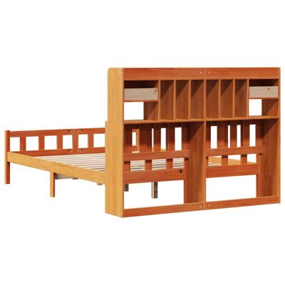 Bed met boekenkast zonder matras grenenhout wasbruin 150x200 cm