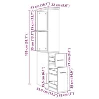 Badkamerkast smal met wielen bewerkt hout gerookt eikenkleurig - thumbnail