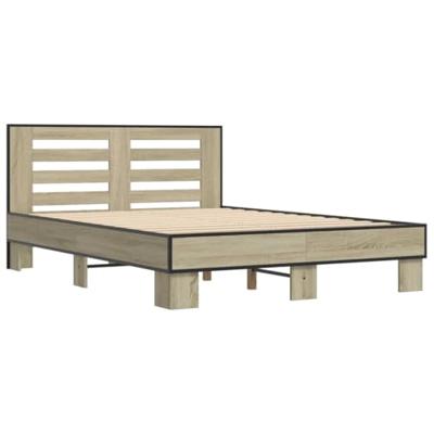 Bedframe bewerkt hout metaal sonoma eikenkleurig 90x190 cm