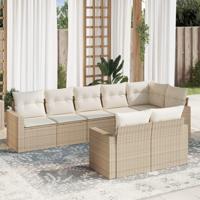8-delige Loungeset met kussens poly rattan beige - thumbnail