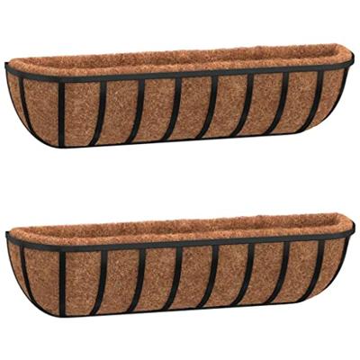 VidaXL Wandbakken 2 st met kokosvezel 61x19x16 cm staal zwart - thumbnail