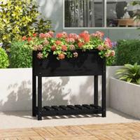 VidaXL Plantenbak met schap 82,5x34,5x81 cm massief grenenhout zwart - thumbnail