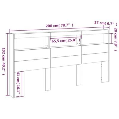 Hoofdbordkast met LED-verlichting 200x17x102 cm wit