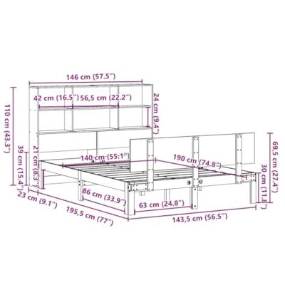 Bed met boekenkast zonder matras grenenhout wit 140x190 cm