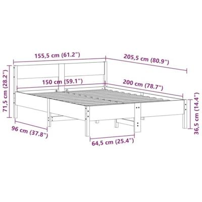 Bedframe met hoofdbord massief grenenhout wit 150x200 cm