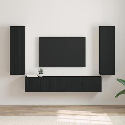 TV Wandkast 2 pcs Zwart 30 x 31 x 100 cm Bewerkt hout