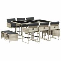 11-delige Tuinset met kussens poly rattan lichtgrijs - thumbnail