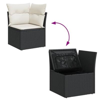 7-delige Loungeset met kussens poly rattan zwart