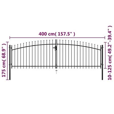 VidaXL Hekpoort dubbele deur met speren bovenkant 400x175 cm