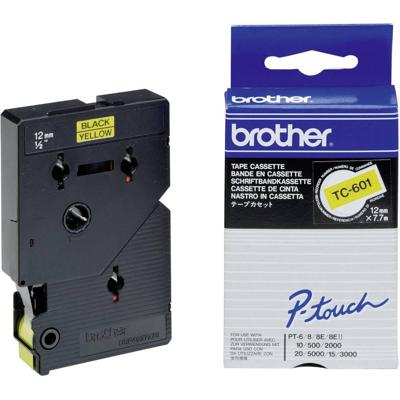 Labeltape Brother TC TC-601 Kunststof Tapekleur: Geel Tekstkleur:Zwart 12 mm 7.7 m