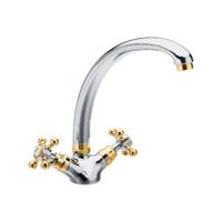 Wastafelmengkraan Sapho Antea 2-knop Gebogen Uitloop 26.5 cm Chroom / Goud Sapho - thumbnail