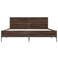 Bedframe bewerkt hout metaal bruin eikenkleur 120x190 cm - thumbnail