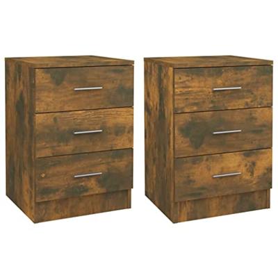 Nachtkastjes 2 st 38x35x56 cm bewerkt hout gerookt eikenkleurig