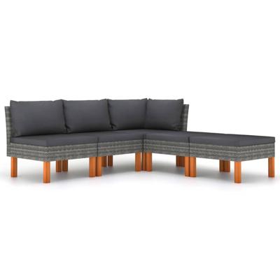 5-delige Loungeset met kussens poly rattan grijs 5-delige Loungeset met kussens poly rattan grijs
