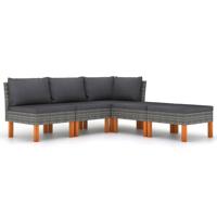 5-delige Loungeset met kussens poly rattan grijs - thumbnail