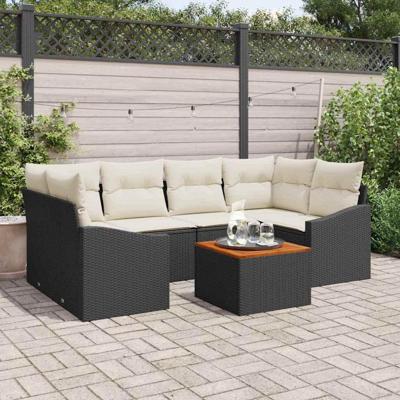 Tuinbankenset met opslag 7 pcs Zwart en Crème poly rattan