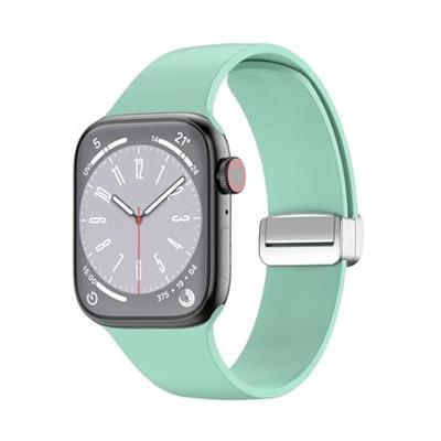 Siliconen bandje - Folding Buckle - Lichtgroen - Geschikt voor Apple Watch 44mm / 45mm / 46mm / 49mm