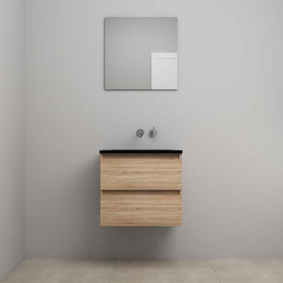 On-Line Badkamermeubelset - 60 cm - Voorgemonteerd - Ladestructuur - Acryl Wastafel - zonder Kraangat - Spiegel - Eiken