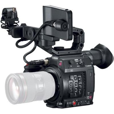 Canon EOS C200 EF-mount Cinema Camera with grip, viewfinder and monitor