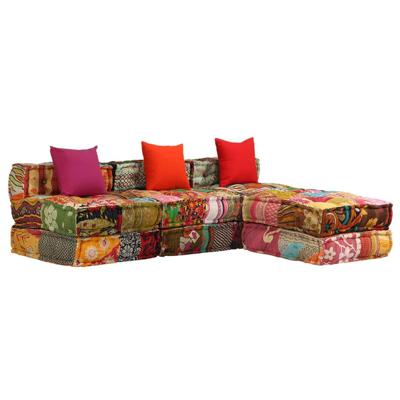 Poef driezits modulair stof patchwork