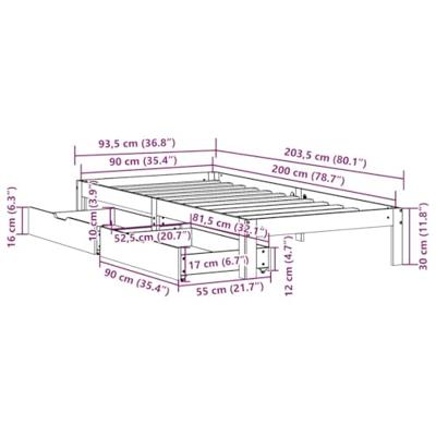 Bedframe met lades massief grenenhout wit 90x200 cm