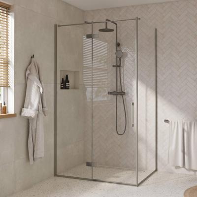 Saqu Grace douchecabine met draaideur links incl. antikalk 120x90x210cm geborsteld grijs