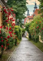 Alexsar Art Tuinschilderij rozen straat 70x50cm - thumbnail