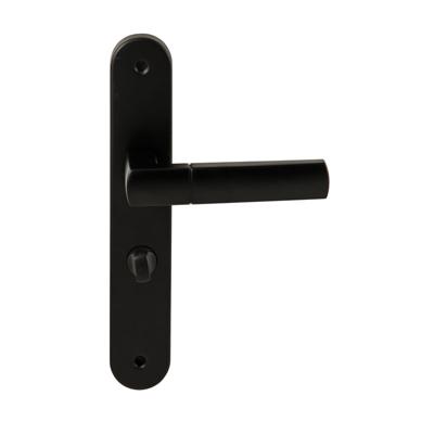 Hardbrass Deurkruk Rhodos op ovaal langschild WC63/8mm - zwart