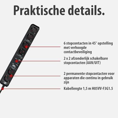 Brennenstuhl 1159760946 Stekkerdoos Zwart Randaarde stekker 1 stuk(s)