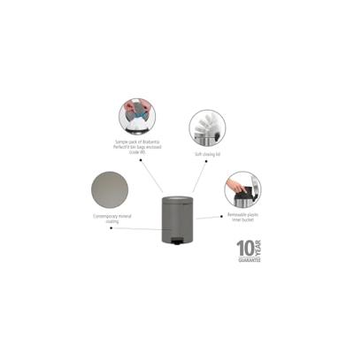 Brabantia pedaalemmer Newlcon 5 liter mineral concrete grey