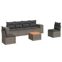 7-delige Loungeset met kussens poly rattan grijs - thumbnail