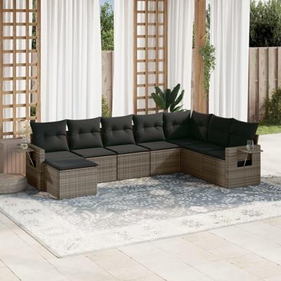 8-delige Loungeset met kussens poly rattan grijs