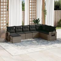 8-delige Loungeset met kussens poly rattan grijs - thumbnail
