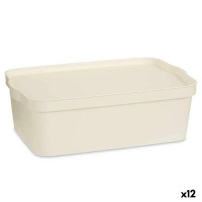 Opbergbak met Deksel Kipit Crème Plastic 14 L (12 Stuks)