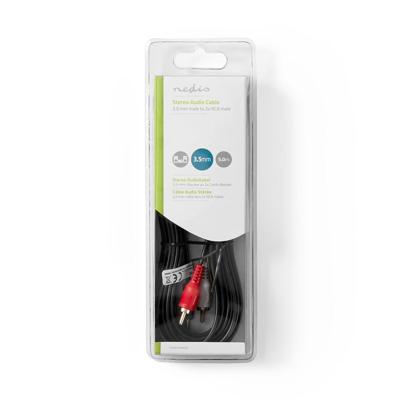 Stereo Audiokabel | 3,5 mm Male - 2x RCA Male | 5,00 m | Zwart - thumbnail