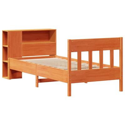 Bed met boekenkast zonder matras grenenhout wasbruin 100x200 cm