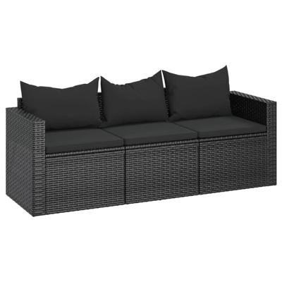 Tuinbank 3-zits met kussens poly rattan zwart Tuinbank 3-zits met kussens poly rattan zwart