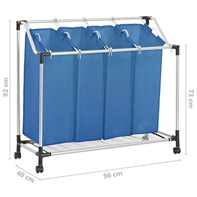 VidaXL Wassorteerder met 4 zakken staal blauw VidaXL Wassorteerder met 4 zakken staal blauw