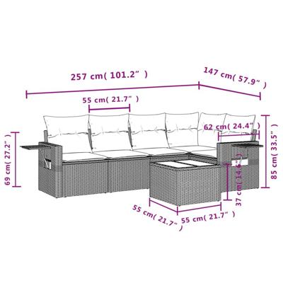 6-delige Loungeset met kussens poly rattan beige - thumbnail