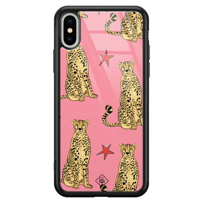 iPhone XS Max glazen hardcase - The pink leopard