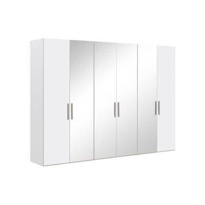 Goossens Kledingkast Easy Storage Ddk, Kledingkast 304 cm breed, 220 cm hoog, 2x draaideur en 4x spiegel draaideur midden