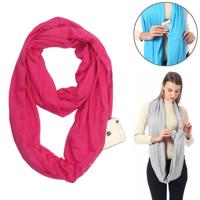 Vrouwen Solid winter Infinity Scarf Pocket lus rits zak sjaals (Rose rood) - thumbnail
