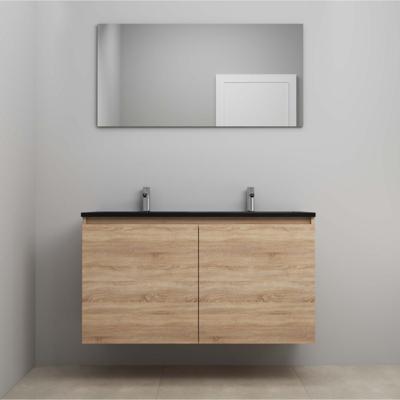 On-Line Badkamermeubelset - 120 cm - Voorgemonteerd - Greeploze Ladestructuur - Acryl Wastafel - 2 Kraangaten - Spiegel - Eiken - V01