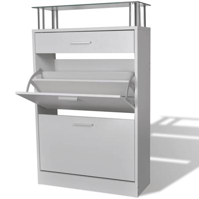 VidaXL Schoenenkast met lade en glazen schap wit hout VidaXL Schoenenkast met lade en glazen schap wit hout